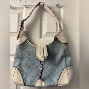 Vintage Coach Blue and White Hampton Hobo Shoulder Bag